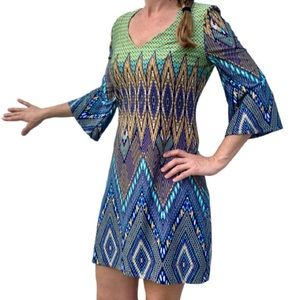Funky Mirror Image Dress with Bell Sleeves